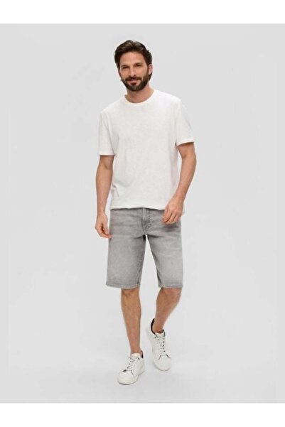 s.Oliver Men's mid-rise denim shorts with regular fit, Grey