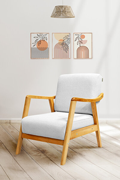 Zem Favela Bohem Ahşap Ayaklı Beyaz Teddy Kumaş Berjer V01