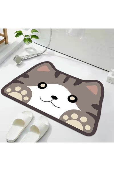 Nezih Case Cat Food Mat and Bath/Toilet Mat Cute Cat Figure Mat with Water Absorbing Feature