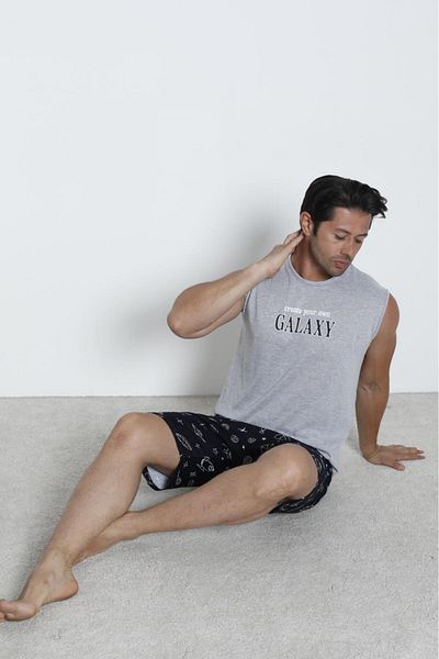 CALİA Men's Shorts Zero Sleeve Pocket Pajama Set 100% Cotton New Season