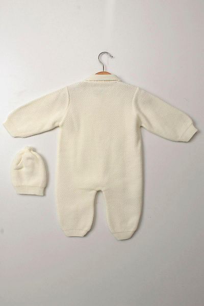 Çocuksan Baby&Kids Wear White Unisex Baby Jumpsuit Knitwear Hat Buttoned Winter Long Sleeve Newborn Knit Suit