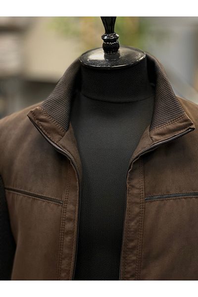 SAVARA Men's Coat - Regular Fit, Steel Knitted Style, Knitted (Lined), Nubuck Suede Fabric
