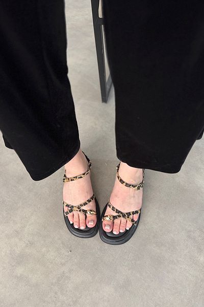 SHOEBELLAS Minka Leopard Gold Ring Detailed Women's Sandals