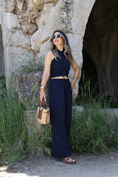 bytugcekaya Синій комплект з льону, що зав'язується на шиї