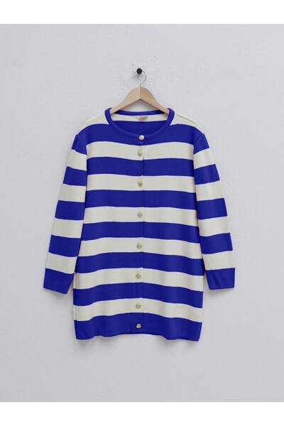 HİJABAYA Ringelli Metal Button Steel Knitted Casual Cardigan