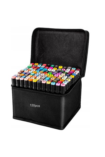 varioshop Set 120 markere duble VarioShop®, Carioci profesionale, Culori vii pe baza de alcool, 2 varfuri rez