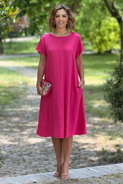 Nevin Kaya Moda Rochie din bumbac perlat de culoare roz