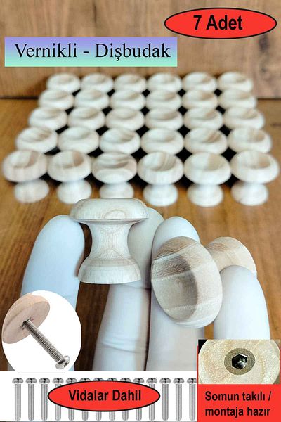deepowls 7Pcs Wooden Handle Ani Collection 29mm in Diameter Natural Drawer Cabinet Furniture Handle Knob