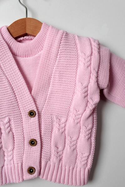 Çocuksan Baby&Kids Wear Pink Unisex Braided Knitwear Baby Set - 3-6 Months - Cs 2023000059 -4087