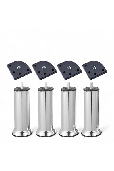 Badem10 Furniture Sofa Base Bed Armchair Support Heightening Leg M8 Bolt-On Attachment Chrome Metal 15cm Feet