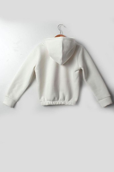 Çocuksan Baby&Kids Wear Hanorac gros pentru fetiță 5-10 ani - Hanorac alb cu glugă imprimat Happiness
