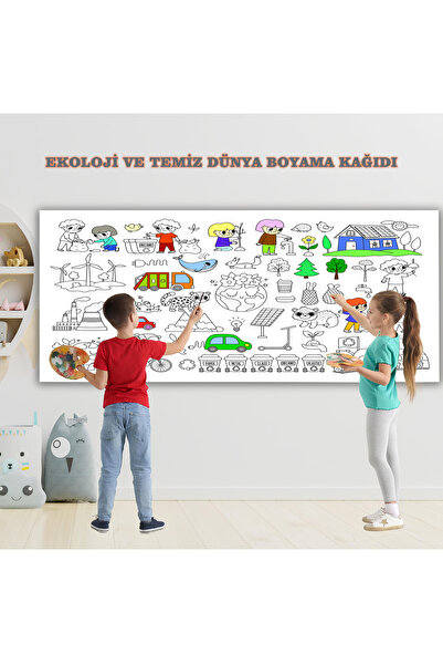 Tuba Decor ekoloji ve temiz dünya Temalı Dev Boyama Kağıdı 2,5 Metre Rulo Boyama Kağıdı - Çocuk Eğitici Boyama