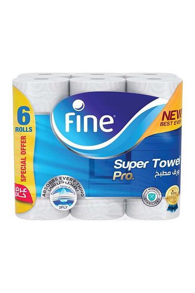 FINE Towel Pro, Highly Absorbent, Sterilized And Half Perforated Kitchen Paper Towel, 3 Ply Pack Of