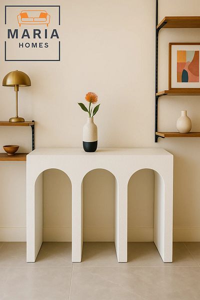 MARIA HOMES Modern Arch Console Table – Textured White Design 120x40x67cm Entryway Accent Furniture
