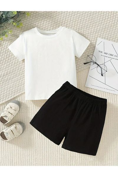 UBEYDE Crew Neck Boys' Set and Girls' Set Cotton T-Shirts and Shorts, Summer Comfort Set
