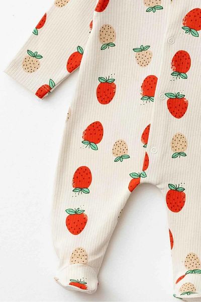 Çocuksan Baby&Kids Wear Strawberry Patterned Unisex Baby Jumpsuit - with Booties and Snaps