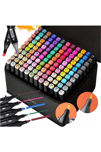 varioshop Set 120 markere duble VarioShop®, Carioci profesionale, Culori vii pe baza de alcool, 2 varfuri rez