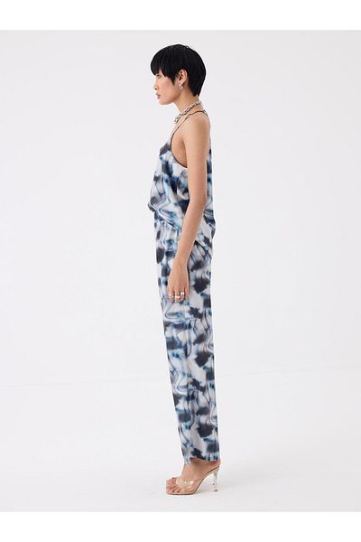RİVUS Pantaloni largi cu model floral cu talie elastică - model albastru
