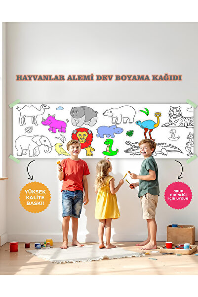 Tuba Decor hayvanlar Temalı Dev Boyama Kağıdı 2,5 Metre Rulo Boyama Kağıdı - ...