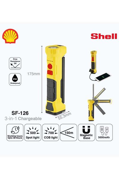 SHELL Swivel Light- Cob Work Light Rotates 180° Vertically And 360° Horizontally With Power Bank -
