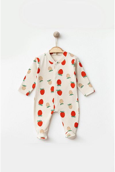 Çocuksan Baby&Kids Wear Strawberry Patterned Unisex Baby Jumpsuit - with Booties and Snaps