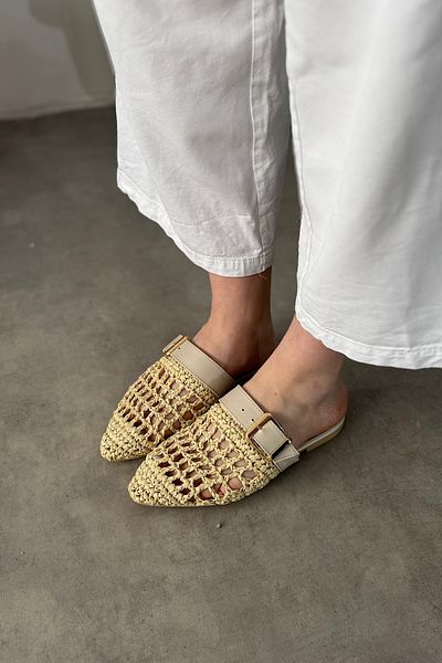 SHOEBELLAS Papuci de damă Hoi cu împletitură din paie