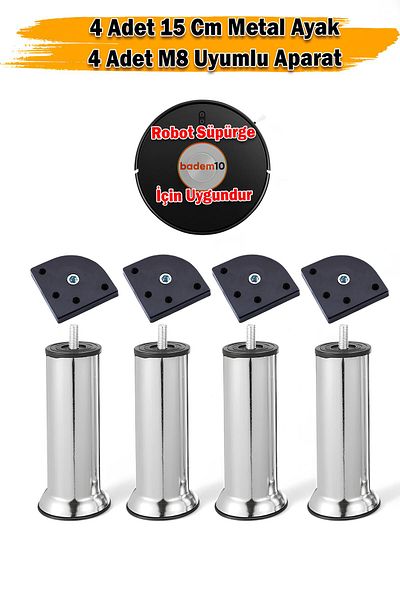 Badem10 Mobilier Canapea Baza Pat Fotoliu Suport Inalta Picior M8 Aparat cu șuruburi Metal cromat 15cm Picioare