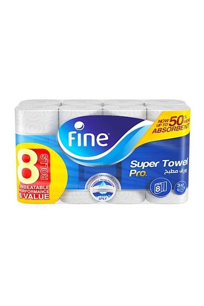 FINE Kitchen Paper Towel Super Pro, Sterilized Tissues For Germ Protection, Half Perforated 60 Sheet