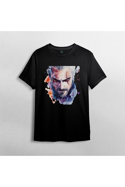 Pixxa The Witcher Geralt Unisex 100% Cotton Crew Neck T-Shirt Model 2