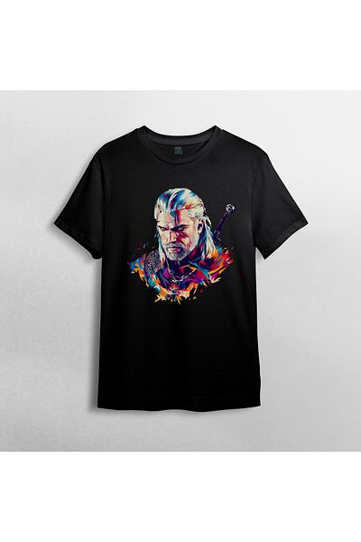 Pixxa The Witcher Geralt Unisex 100% Cotton Crew Neck T-Shirt Model 3