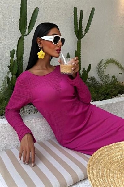 Genel Markalar Ajur Detaylı Bisiklet Yaka Triko Elbise 2861