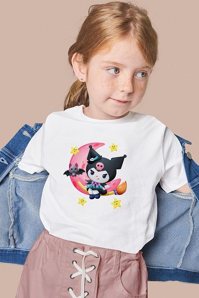 Store Kuromi Pattern Printed Children's Black and White Tshirt