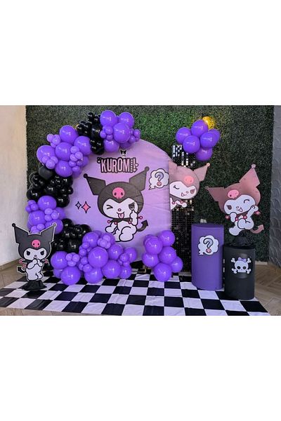 MERİ PARTİ Kuromi Concept Balloon Colors 100 Pieces Latex Balloon and Chain Purple Black Balloon Chain Birthday