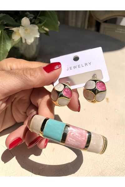 Gözde Tasarım Butik Women's Pink Color Steel Earrings
