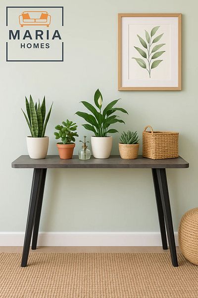 MARIA HOMES Industrial Grey Console Table with Angled Legs 120x80x35cm – Modern Entryway Hallway Table