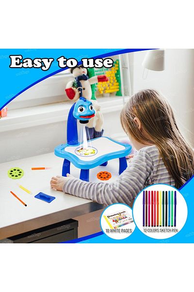 Generic Plastic Projector Painting Game With 24 Different Patterns, 12 Water Pens, 3lanten, 1book Blue Color