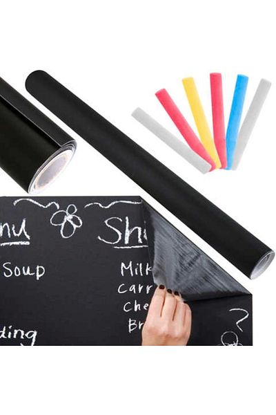 varioshop Tabla autoadeziva de scris si desenat cu creta VarioShop®, neagra, autocolanta, tip sticker, cu set