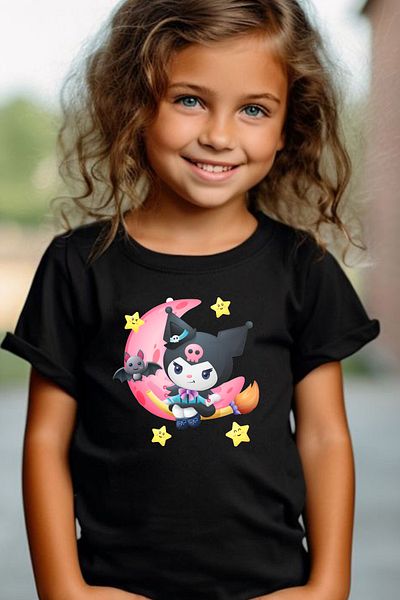 Store Kuromi Pattern Printed Children's Black and White Tshirt