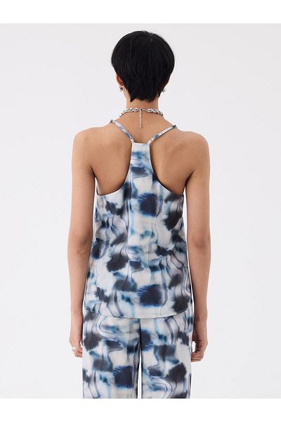 RİVUS Bluză casual cu model floral cu bretele subțiri reglabile - model albastru