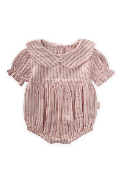 Cigit Striped Collar Muslin Bodysuit 0-2 Years Old Fuchsia Striped