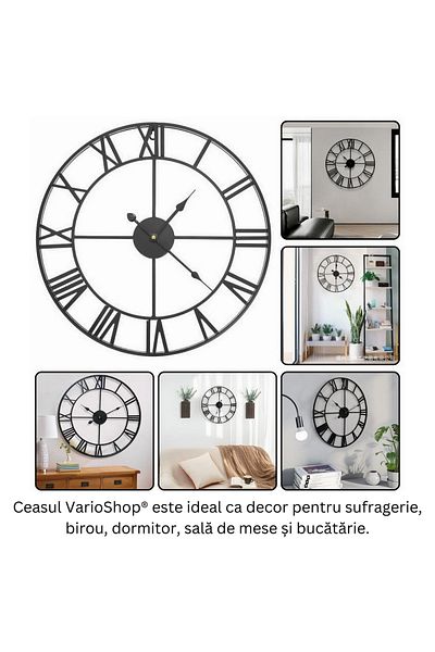 varioshop VarioShop® Vintage Style Wall Clock, Made of Metal, With Roman Numerals, Silent Second Hand Mechanism