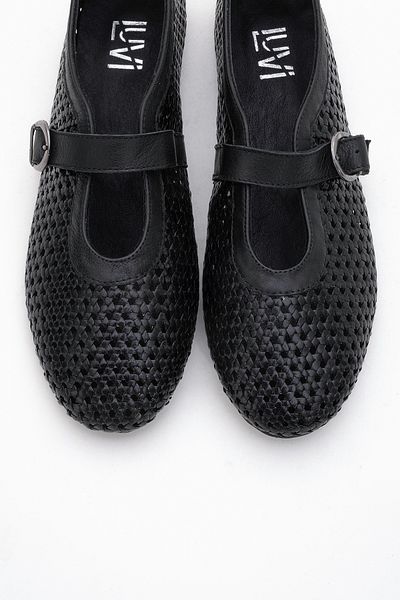 LuviShoes Mirella Black Braided Genuine Leather Women's Ballerina Shoes