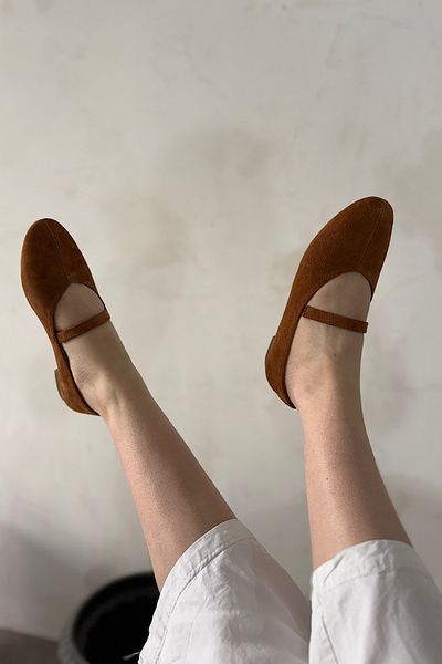 SHOEBELLAS Γυναικείες μπαλαρίνες Fersa Taba από γνήσιο δέρμα με λεπτομέρεια μονής σωλήνωσης