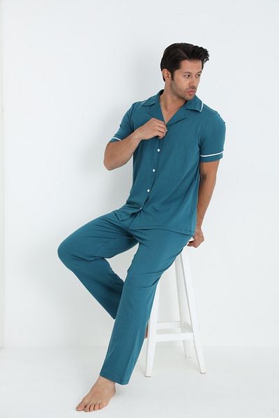 ELİTOL Men's Short Sleeve Button Pajama Suit