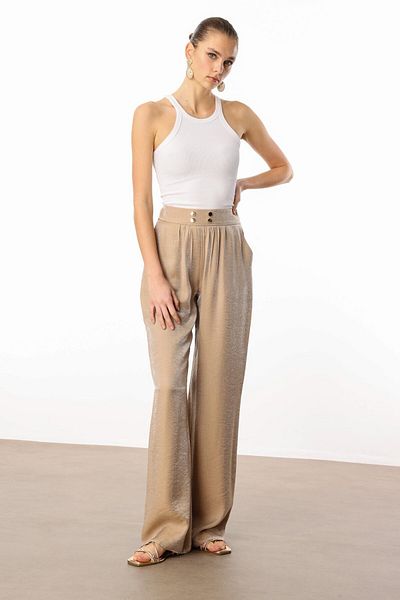Moda İlgi Modailgi Belt Elastic Waist Drawstring Fastening Troc Detailed Side Pocket Trousers - 10047 Camel