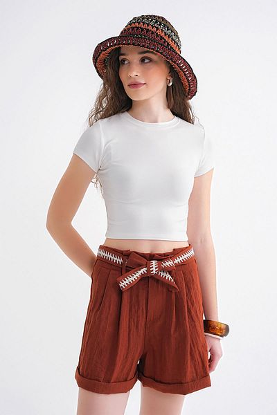 Mixray 2011 Γυναικείο T-Shirt Slim Fit Basic Crop Λευκό