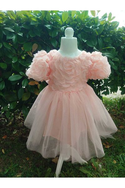 İLALKİDS Baby Girl Kids Birthday Party Feast Wedding Special Day Short Sleeve Lined Bow Detailed Evening Dress