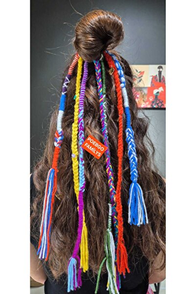 POEBGO FAMİLY'S حبل شعر مضفر من الراستا مع 7 أبازيم مطاطية