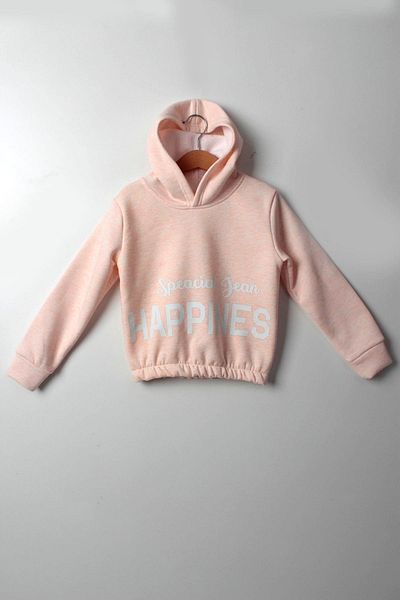 Çocuksan Baby&Kids Wear Hanorac gros pentru fetiță 5-10 ani - Hanorac cu glugă Somon Happiness Printed