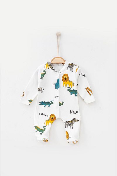 Çocuksan Baby&Kids Wear Unisex Newborn Baby Jumpsuit - Safari Patterned, Booties and Snaps